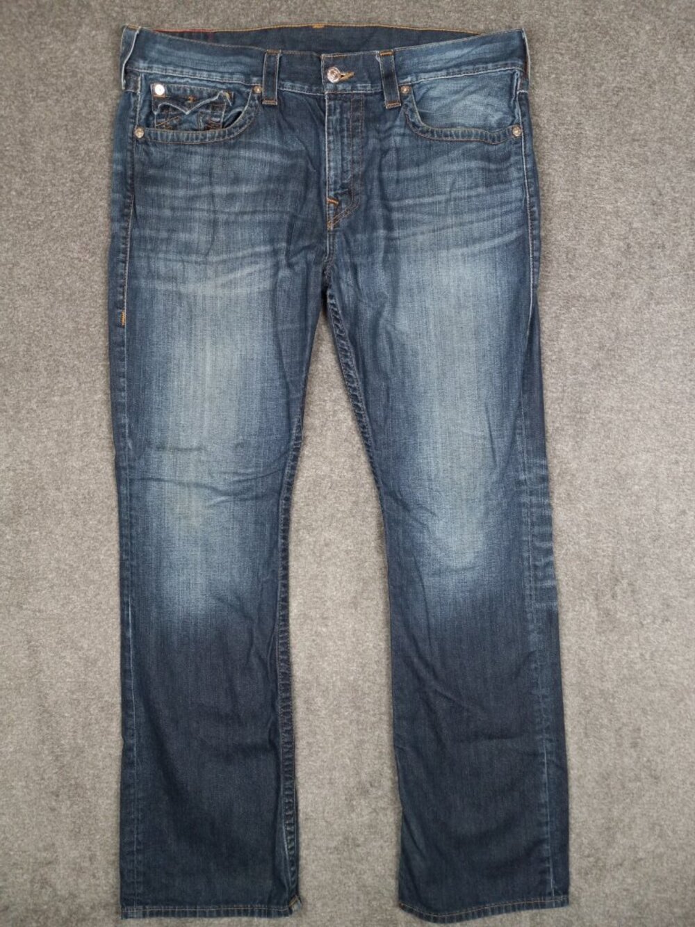 True Religion Jeans Billy Mens Relaxed Bootcut Pocket Flaps Blue Size 38 (40x33)